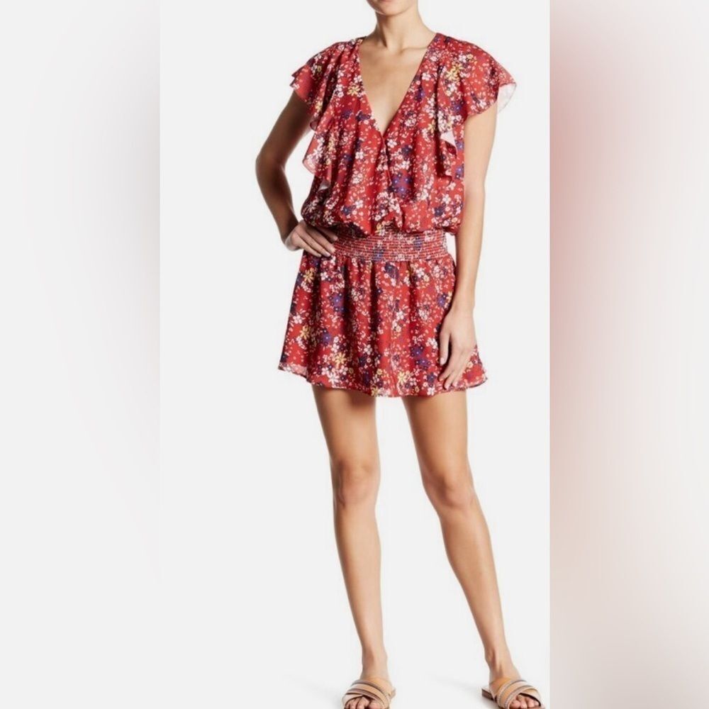 Parker Red Floral Print Smocked Waist Dress